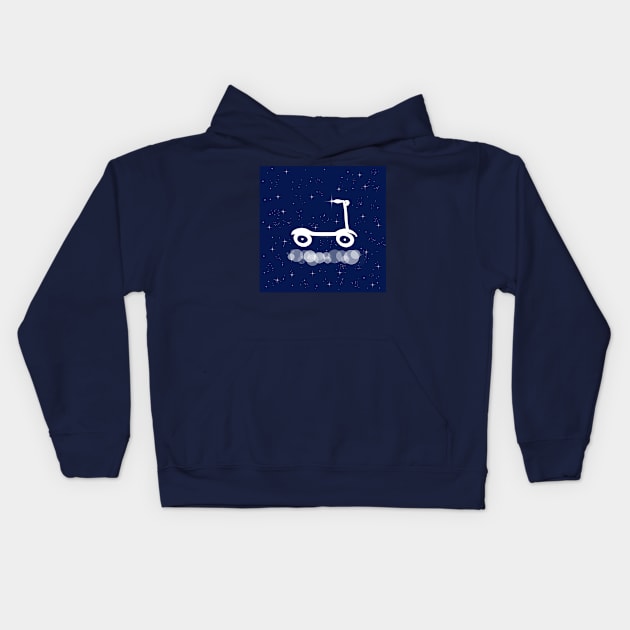 scooter, sport, walk, active lifestyle, transportation, technology, light, universe, cosmos, galaxy, shine, concept Kids Hoodie by grafinya